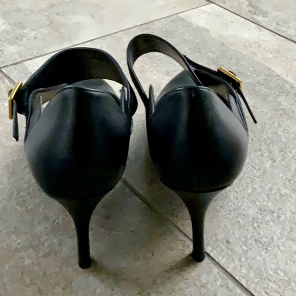Nine West Black Pointed Toe Mary Jane Heels with Gold Buckles - Picture 5 of 6